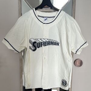 Warner Bros. Superman Justice League Graphic Button-Up Jersey Shirt Cream/Navy L